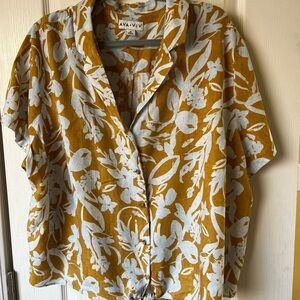 Ava & Viv Mustard & Blue Floral Blouse 2X